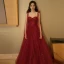 Classy Burgundy Dancing Prom Dresses 2020 A-Line / Princess Spaghetti Straps Sleeveless Glitter Tulle Floor-Length / Long Ruffle Backless Formal Dresses