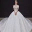 Luxury / Gorgeous Champagne Bridal Wedding Dresses 2020 Ball Gown Off-The-Shoulder Short Sleeve Backless Appliques Sequins Beading Glitter Tulle Royal Train Ruffle