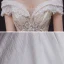 Luxury / Gorgeous Champagne Bridal Wedding Dresses 2020 Ball Gown Off-The-Shoulder Short Sleeve Backless Appliques Sequins Beading Glitter Tulle Royal Train Ruffle