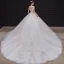 Luxe Champagne La Mariée Robe De Mariée 2020 Robe Boule De l'épaule Manches Courtes Dos Nu Appliques En Dentelle Paillettes Perlage Glitter Tulle Royal Train Volants
