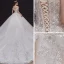 Luxe Champagne La Mariée Robe De Mariée 2020 Robe Boule De l'épaule Manches Courtes Dos Nu Appliques En Dentelle Paillettes Perlage Glitter Tulle Royal Train Volants