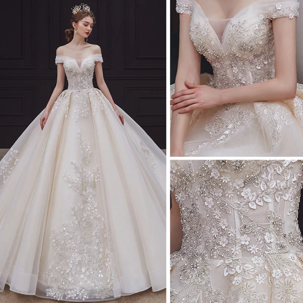 Verna Sin Tirante Novio Vestido Con Apertura Champán Tallas Grandes main image 0