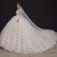 Luxe Champagne La Mariée Robe De Mariée 2020 Robe Boule Transparentes Col v profond Sans Manches Dos Nu Appliques Paillettes Perlage Royal Train Volants en Cascade