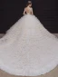 Luxe Champagne La Mariée Robe De Mariée 2020 Robe Boule Transparentes Col v profond Sans Manches Dos Nu Appliques Paillettes Perlage Royal Train Volants en Cascade