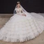 Luxe Champagne La Mariée Robe De Mariée 2020 Robe Boule Transparentes Col v profond Sans Manches Dos Nu Appliques Paillettes Perlage Royal Train Volants en Cascade