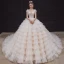 Luxe Champagne La Mariée Robe De Mariée 2020 Robe Boule Transparentes Col v profond Sans Manches Dos Nu Appliques Paillettes Perlage Royal Train Volants en Cascade