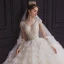 Luxe Champagne La Mariée Robe De Mariée 2020 Robe Boule Transparentes Col v profond Sans Manches Dos Nu Appliques Paillettes Perlage Royal Train Volants en Cascade