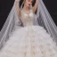 Luxe Champagne La Mariée Robe De Mariée 2020 Robe Boule Transparentes Col v profond Sans Manches Dos Nu Appliques Paillettes Perlage Royal Train Volants en Cascade