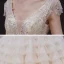 Luxe Champagne La Mariée Robe De Mariée 2020 Robe Boule Transparentes Col v profond Sans Manches Dos Nu Appliques Paillettes Perlage Royal Train Volants en Cascade