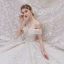 Luxe Champagne La Mariée Robe De Mariée 2020 Robe Boule De l'épaule Transparentes V-Cou Manches Courtes Dos Nu Appliques Paillettes Perlage Glitter Tulle Royal Train Volants