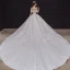 Luxe Champagne La Mariée Robe De Mariée 2020 Robe Boule De l'épaule Transparentes V-Cou Manches Courtes Dos Nu Appliques Paillettes Perlage Glitter Tulle Royal Train Volants