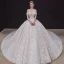 Luxe Champagne La Mariée Robe De Mariée 2020 Robe Boule De l'épaule Transparentes V-Cou Manches Courtes Dos Nu Appliques Paillettes Perlage Glitter Tulle Royal Train Volants