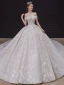 Luxe Champagne La Mariée Robe De Mariée 2020 Robe Boule De l'épaule Transparentes V-Cou Manches Courtes Dos Nu Appliques Paillettes Perlage Glitter Tulle Royal Train Volants