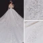 Luxe Champagne La Mariée Robe De Mariée 2020 Robe Boule De l'épaule Transparentes V-Cou Manches Courtes Dos Nu Appliques Paillettes Perlage Glitter Tulle Royal Train Volants