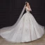 Luxury / Gorgeous Champagne Bridal Wedding Dresses 2020 Ball Gown Off-The-Shoulder Short Sleeve Backless Appliques Flower Beading Chapel Train Ruffle