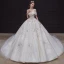 Luxury / Gorgeous Champagne Bridal Wedding Dresses 2020 Ball Gown Off-The-Shoulder Short Sleeve Backless Appliques Flower Beading Chapel Train Ruffle