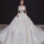 Luxury / Gorgeous Champagne Bridal Wedding Dresses 2020 Ball Gown Off-The-Shoulder Short Sleeve Backless Appliques Flower Beading Chapel Train Ruffle
