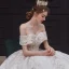 Luxury / Gorgeous Champagne Bridal Wedding Dresses 2020 Ball Gown Off-The-Shoulder Short Sleeve Backless Appliques Flower Beading Chapel Train Ruffle
