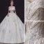 Luxury / Gorgeous Champagne Bridal Wedding Dresses 2020 Ball Gown Off-The-Shoulder Short Sleeve Backless Appliques Flower Beading Chapel Train Ruffle