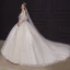 Romantisch Champagner Hochzeits Brautkleider / Hochzeitskleider 2020 Ballkleid Off Shoulder Geschwollenes 1/2 Ärmel Rückenfreies Applikationen Perlenstickerei Glanz Tülle Kapelle-Schleppe Rüschen