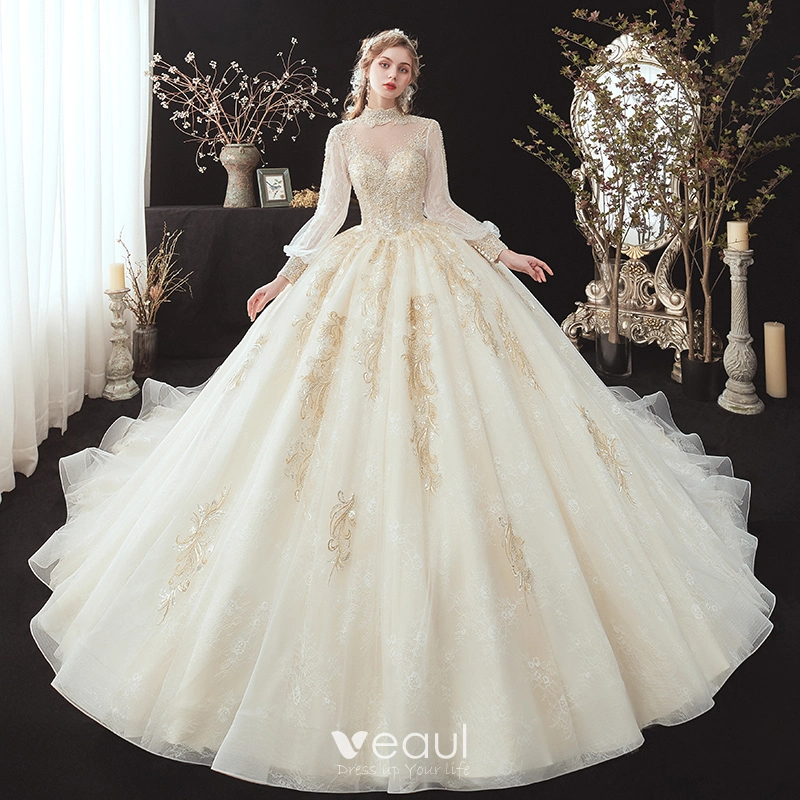 2020 Long Sleeve Huge Ballgown Wedding Dress With Puffy Tulle Skirt, Lace  Applique, Sheer O Neckline Perfect For Formal Church Brides AL3598 From  Allloves, $195.22 | DHgate.Com