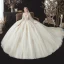 Victorian Style Champagne See-through Bridal Wedding Dresses 2020 Ball Gown High Neck Puffy Long Sleeve Backless Appliques Lace Beading Pearl Cathedral Train Ruffle