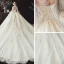 Victorian Style Champagne See-through Bridal Wedding Dresses 2020 Ball Gown High Neck Puffy Long Sleeve Backless Appliques Lace Beading Pearl Cathedral Train Ruffle