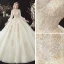 Victorian Style Champagne See-through Bridal Wedding Dresses 2020 Ball Gown High Neck Puffy Long Sleeve Backless Appliques Lace Beading Pearl Cathedral Train Ruffle