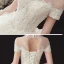 Vintage / Retro Champagne See-through Bridal Wedding Dresses 2020 Ball Gown High Neck Short Sleeve Backless Appliques Lace Beading Pearl Cathedral Train Ruffle
