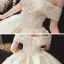 Chic / Belle Champagne La Mariée Robe De Mariée 2020 Robe Boule De l'épaule Manches Courtes Dos Nu Appliques En Dentelle Perlage Cathedral Train