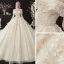 Chic / Belle Champagne La Mariée Robe De Mariée 2020 Robe Boule De l'épaule Manches Courtes Dos Nu Appliques En Dentelle Perlage Cathedral Train
