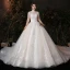 Vintage / Originale Champagne Grande Taille Robe De Mariée 2020 Robe Boule Transparentes Col Haut 1/2 Manches Dos Nu Appliques En Dentelle Glitter Tulle Cathedral Train Volants