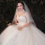 Vintage / Originale Champagne Grande Taille Robe De Mariée 2020 Robe Boule Transparentes Col Haut 1/2 Manches Dos Nu Appliques En Dentelle Glitter Tulle Cathedral Train Volants