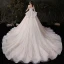 Schöne Champagner Plus Größe Brautkleider / Hochzeitskleider 2020 Ballkleid Durchsichtige V-Ausschnitt 3/4 Ärmel Rückenfreies Applikationen Pailletten Glanz Tülle Kathedrale Schleppe Rüschen