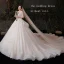 Schöne Champagner Plus Größe Brautkleider / Hochzeitskleider 2020 Ballkleid Durchsichtige V-Ausschnitt 3/4 Ärmel Rückenfreies Applikationen Pailletten Glanz Tülle Kathedrale Schleppe Rüschen