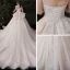 Schöne Champagner Plus Größe Brautkleider / Hochzeitskleider 2020 Ballkleid Durchsichtige V-Ausschnitt 3/4 Ärmel Rückenfreies Applikationen Pailletten Glanz Tülle Kathedrale Schleppe Rüschen