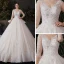 Schöne Champagner Plus Größe Brautkleider / Hochzeitskleider 2020 Ballkleid Durchsichtige V-Ausschnitt 3/4 Ärmel Rückenfreies Applikationen Pailletten Glanz Tülle Kathedrale Schleppe Rüschen