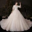 Viktorianischer Stil Champagner Plus Größe Brautkleider / Hochzeitskleider 2020 Ballkleid Durchsichtige Rundhalsausschnitt Geschwollenes 1/2 Ärmel Rückenfreies Applikationen Spitze Perlenstickerei Glanz Tülle Kathedrale Schleppe Rüschen