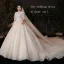 Viktorianischer Stil Champagner Plus Größe Brautkleider / Hochzeitskleider 2020 Ballkleid Durchsichtige Rundhalsausschnitt Geschwollenes 1/2 Ärmel Rückenfreies Applikationen Spitze Perlenstickerei Glanz Tülle Kathedrale Schleppe Rüschen