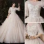 Viktorianischer Stil Champagner Plus Größe Brautkleider / Hochzeitskleider 2020 Ballkleid Durchsichtige Rundhalsausschnitt Geschwollenes 1/2 Ärmel Rückenfreies Applikationen Spitze Perlenstickerei Glanz Tülle Kathedrale Schleppe Rüschen