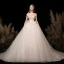 High-end Champagne Brud Bröllopsklänningar 2020 Balklänning Av Axeln Korta ärm Halterneck Appliqués Spets Beading Glittriga / Glitter Tyll Cathedral Train Ruffle