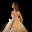 High-end Champagne Brud Bröllopsklänningar 2020 Balklänning Av Axeln Korta ärm Halterneck Appliqués Spets Beading Glittriga / Glitter Tyll Cathedral Train Ruffle