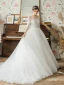 High End Ivory / Creme Durchsichtige Hochzeits Brautkleider / Hochzeitskleider 2020 A Linie Eckiger Ausschnitt 3/4 Ärmel Rückenfreies Durchbohrt Applikationen Spitze Hof-Schleppe Rüschen