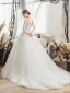 High End Ivory / Creme Durchsichtige Hochzeits Brautkleider / Hochzeitskleider 2020 A Linie Eckiger Ausschnitt 3/4 Ärmel Rückenfreies Durchbohrt Applikationen Spitze Hof-Schleppe Rüschen