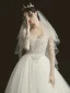 Luxury / Gorgeous Champagne See-through Bridal Wedding Dresses 2020 Ball Gown V-Neck 3/4 Sleeve Backless Handmade  Beading Glitter Tulle Chapel Train Ruffle