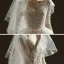 Luxury / Gorgeous Champagne See-through Bridal Wedding Dresses 2020 Ball Gown V-Neck 3/4 Sleeve Backless Handmade  Beading Glitter Tulle Chapel Train Ruffle