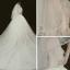 Luxury / Gorgeous Champagne See-through Bridal Wedding Dresses 2020 Ball Gown V-Neck 3/4 Sleeve Backless Handmade  Beading Glitter Tulle Chapel Train Ruffle