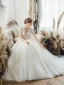 High-end Ivory Bridal Wedding Dresses 2020 Ball Gown V-Neck 3/4 Sleeve Backless Pierced Appliques Lace Sequins Tulle Court Train