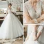 High-end Ivory Bridal Wedding Dresses 2020 Ball Gown V-Neck 3/4 Sleeve Backless Pierced Appliques Lace Sequins Tulle Court Train
