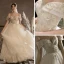 Luxury / Gorgeous Champagne Bridal Wedding Dresses 2020 Ball Gown Off-The-Shoulder Short Sleeve Backless Beading Sequins Glitter Tulle Floor-Length / Long Ruffle